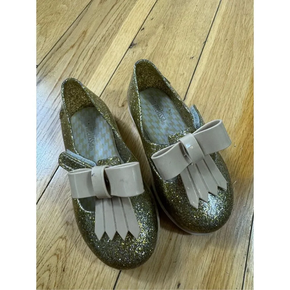 Mini Melissa Gold Glitter Tassel Brown Shoes Size 7